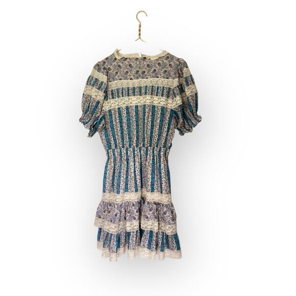 Stellah Blue Ruffle Floral Tiered Mini Dress L - Picture 3 of 6